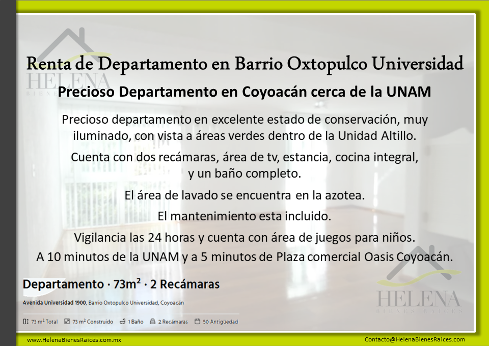 Barrio Oxtopulco, Av Universidad, Coyoacan 04318, 2 Habitaciones Habitaciones,DEPARTAMENTO,EN RENTA,1094