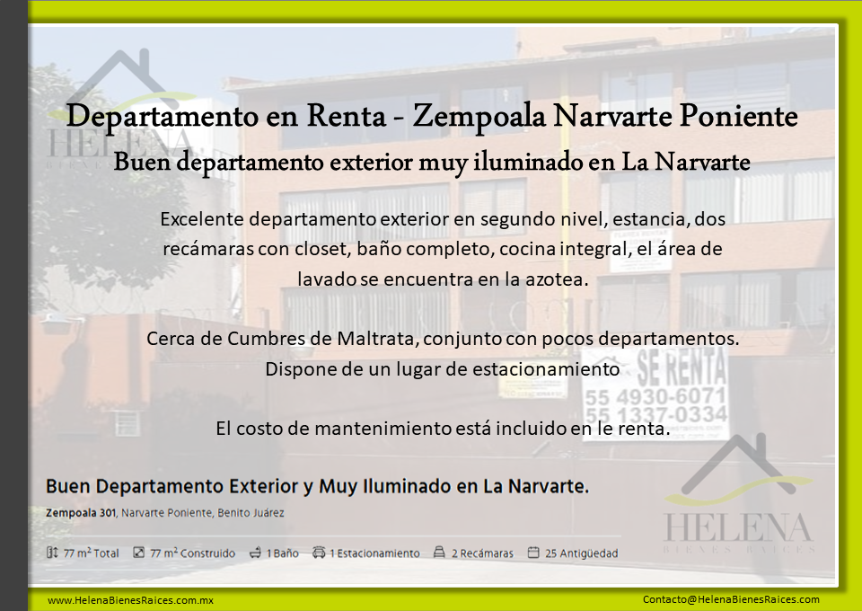 Narvarte Poniente, Benito Juárez 03020, 2 Habitaciones Habitaciones,DEPARTAMENTO,EN RENTA,1151