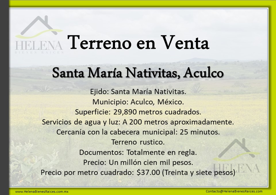 Santa María Nativitas, Estado de México 03240, ,LOTE / TERRENO,EN VENTA,1033