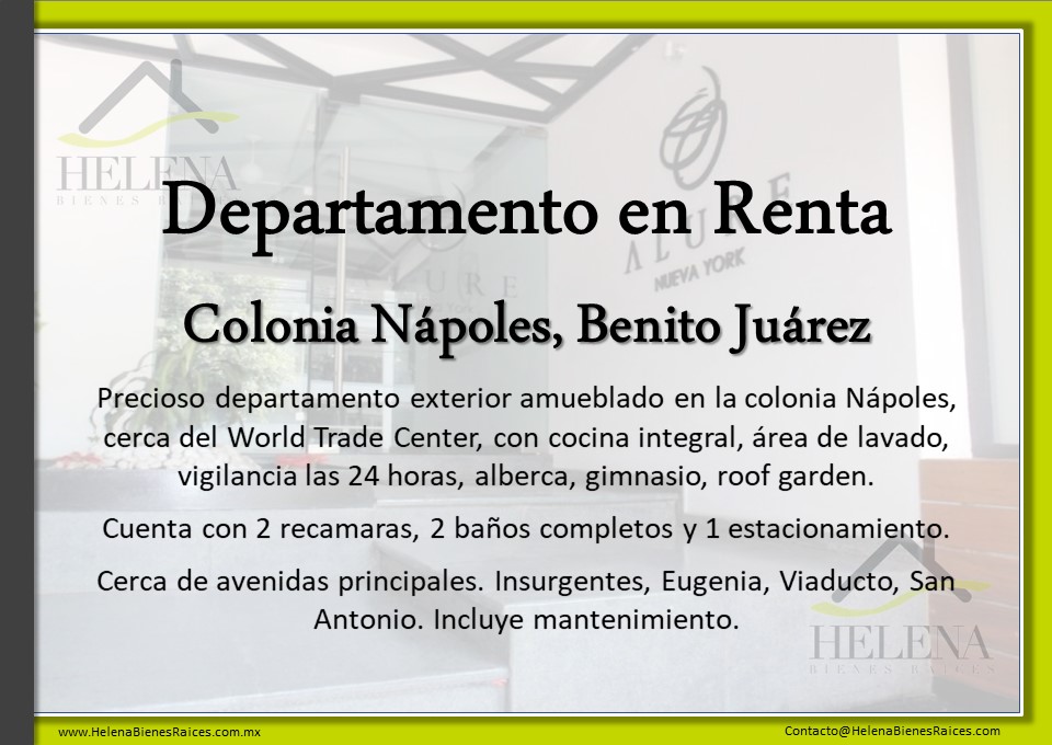 Nápoles, Benito Juárez 03810, 2 Habitaciones Habitaciones,DEPARTAMENTO,EN RENTA,1034