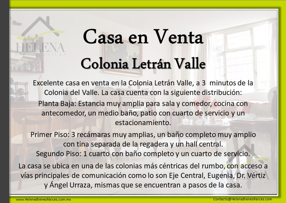 Letrán Valle, Benito Juárez 03650, 4 Habitaciones Habitaciones,CASA HABITACIÓN,EN VENTA,1039