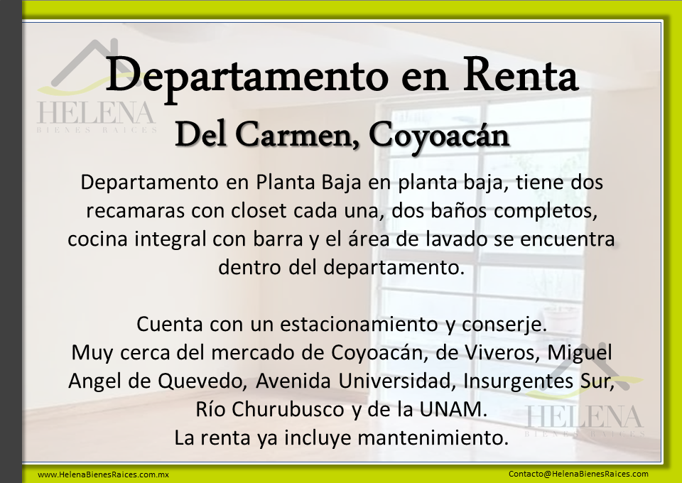 Del Carmen, Coyoacan 04100, 2 Habitaciones Habitaciones,DEPARTAMENTO,EN RENTA,1062