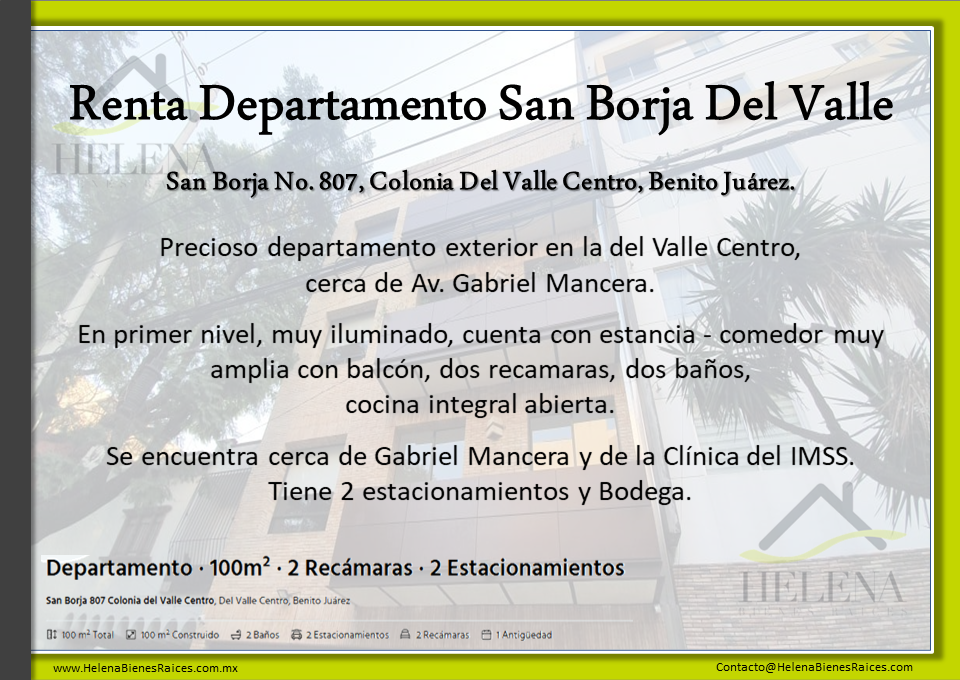 Del Valle Centro, San Borja, Benito Juárez 03100, 2 Habitaciones Habitaciones,DEPARTAMENTO,EN RENTA,1073